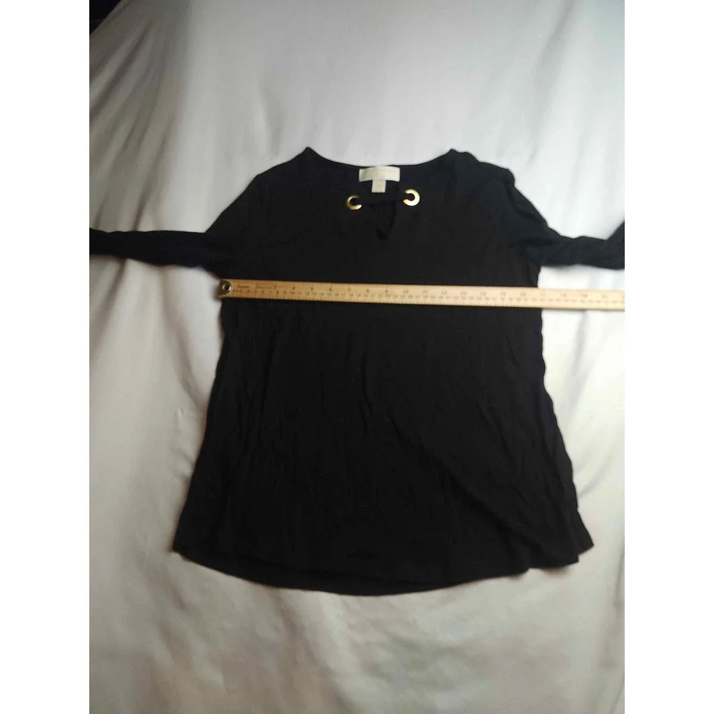 Michael Kors Womens Black Grommet Keyhole Long Sleeve Top Size M